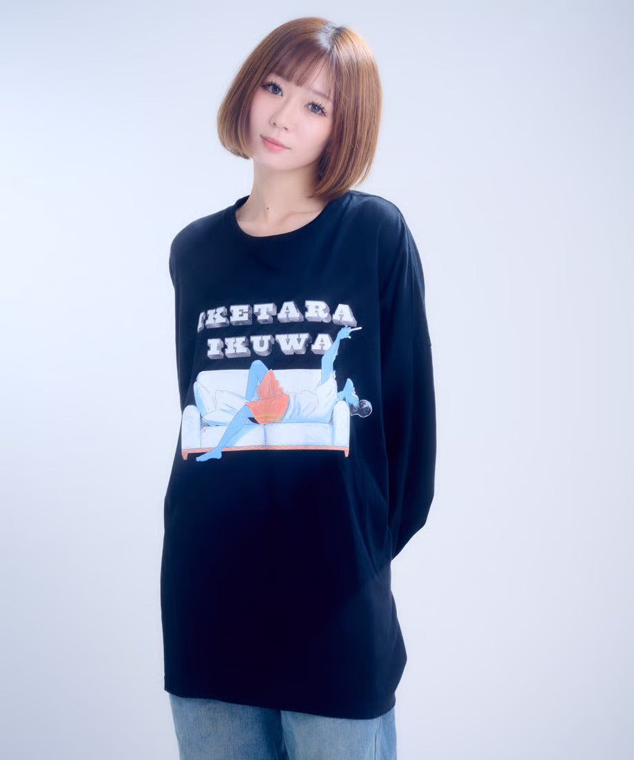 【長袖】『行けたら行くわ』back print T-shirt(black)