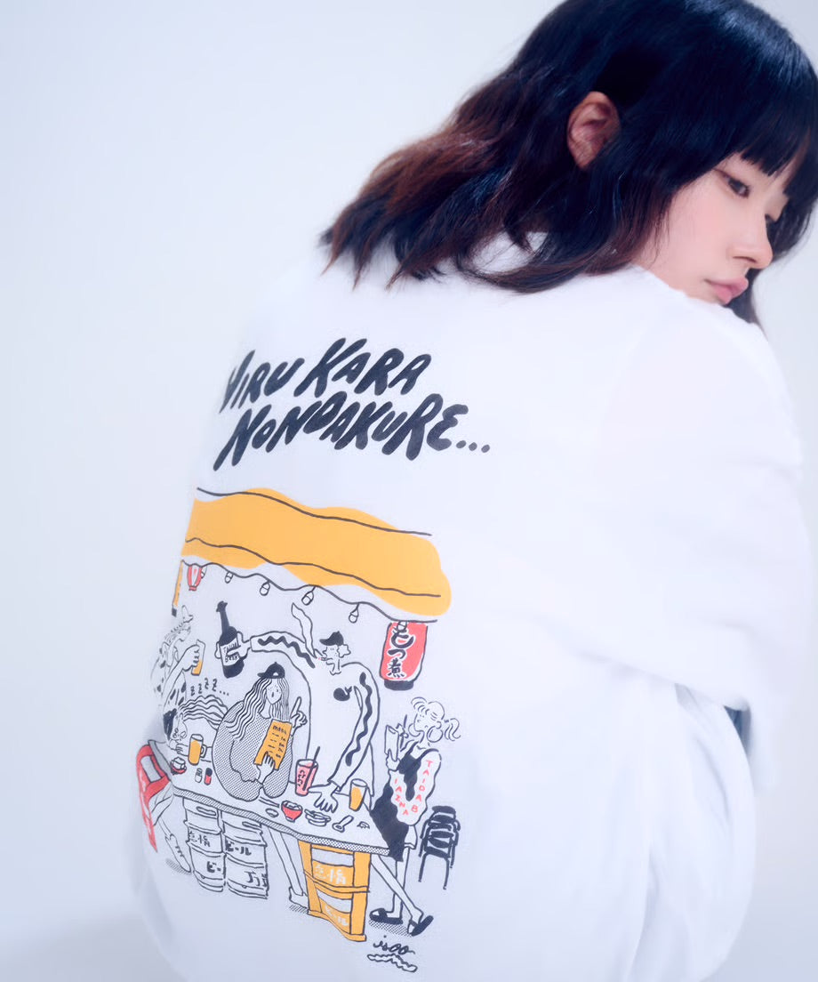 【半袖】『昼から呑んだくれ』back print T-shirt（white）