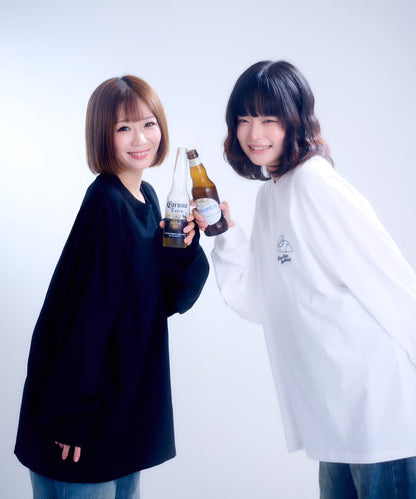 【長袖】『昼から呑んだくれ』back print T-shirt（white）