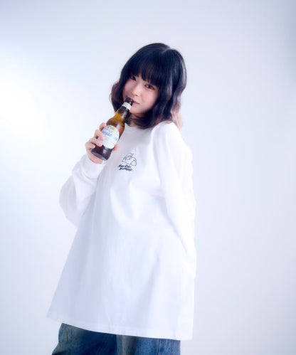 【長袖】『昼から呑んだくれ』back print T-shirt（white）