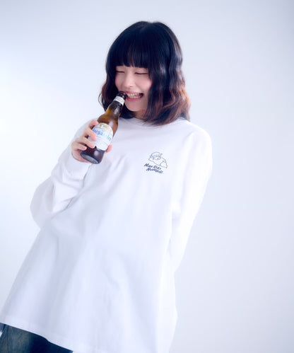 【長袖】『昼から呑んだくれ』back print T-shirt（white）