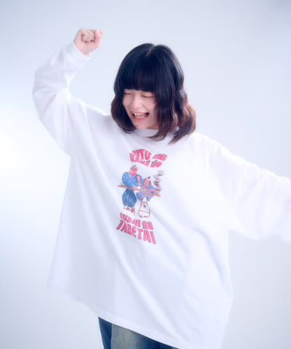 【長袖】『人の金で寿司が食べたい』back print T-shirt（white）