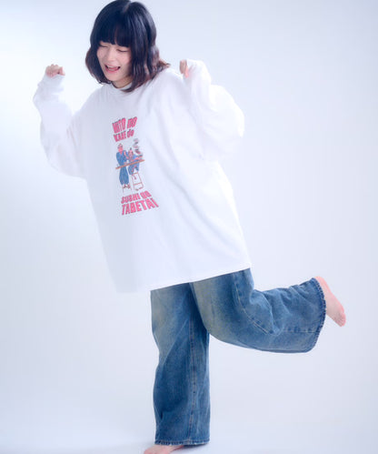 【長袖】『人の金で寿司が食べたい』back print T-shirt（white）