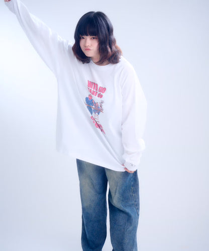 【長袖】『人の金で寿司が食べたい』back print T-shirt（white）