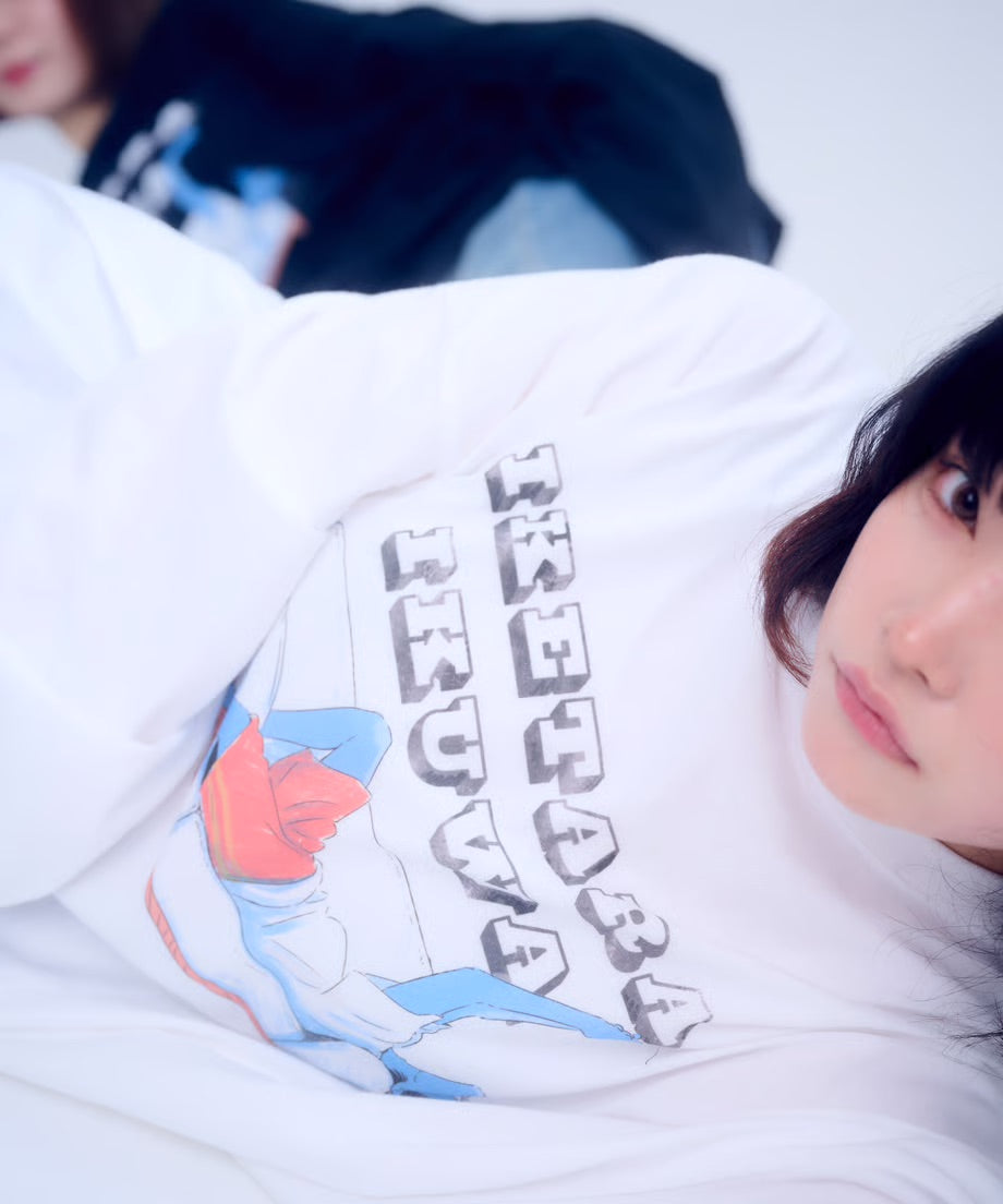 【長袖】『行けたら行くわ』back print T-shirt（white）