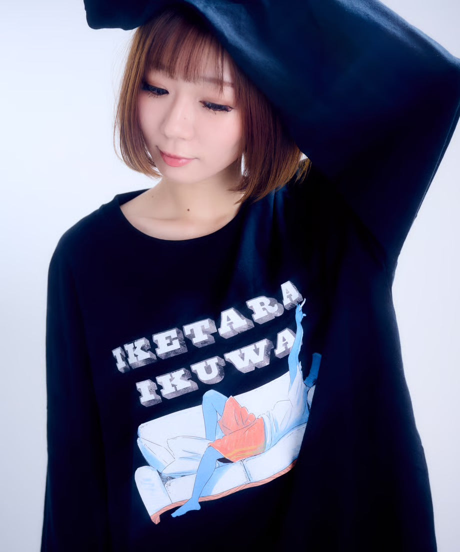 【長袖】『行けたら行くわ』back print T-shirt（black）