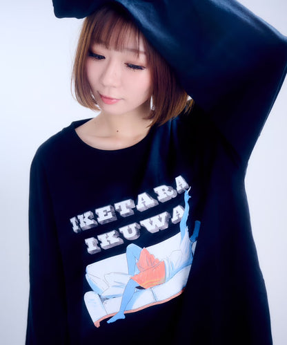 【長袖】『行けたら行くわ』back print T-shirt（black）