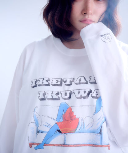 【長袖】『行けたら行くわ』back print T-shirt（white）