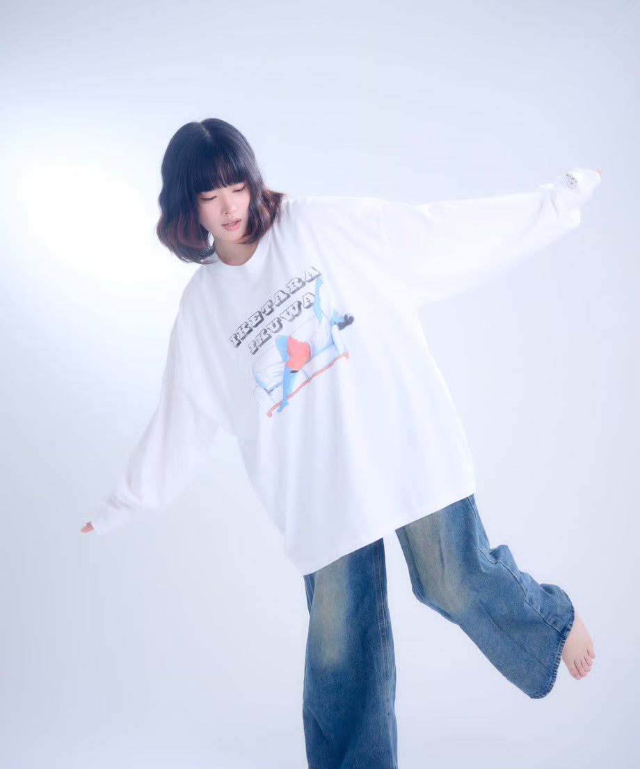【長袖】『行けたら行くわ』back print T-shirt（white）