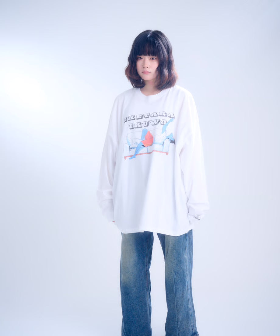 【長袖】『行けたら行くわ』back print T-shirt（white）