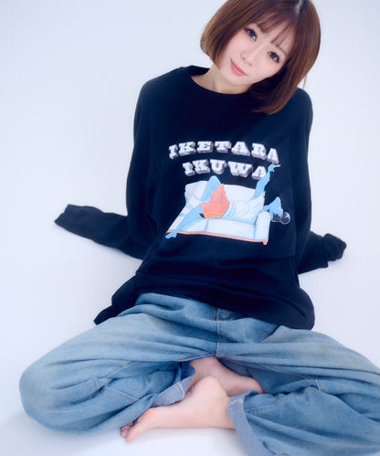 【長袖】『行けたら行くわ』back print T-shirt（black）