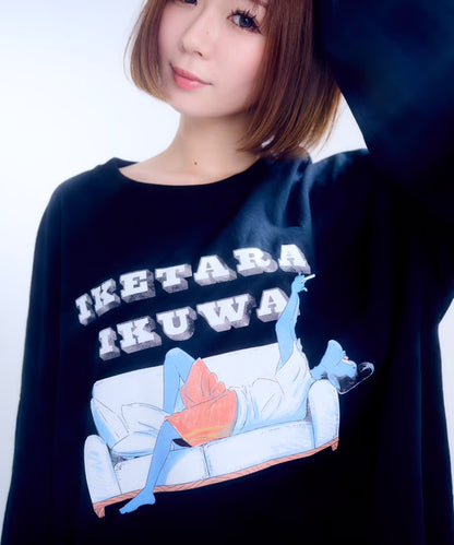 【長袖】『行けたら行くわ』back print T-shirt（black）