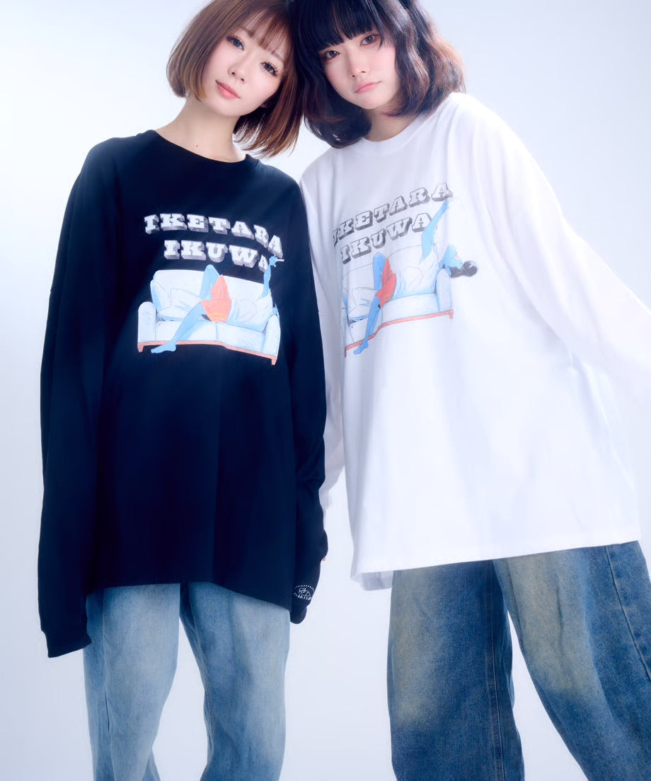 【長袖】『行けたら行くわ』back print T-shirt（black）