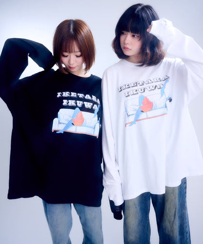 【長袖】『行けたら行くわ』back print T-shirt（black）